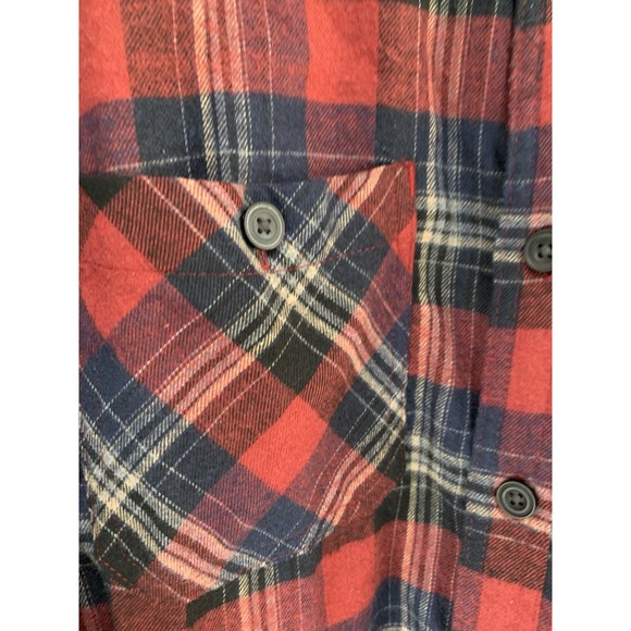 Mens XL Grunge Shirt Red Plaid Flannel Long Sleeve Button-Front 100% Cotton - Picture 9 of 11